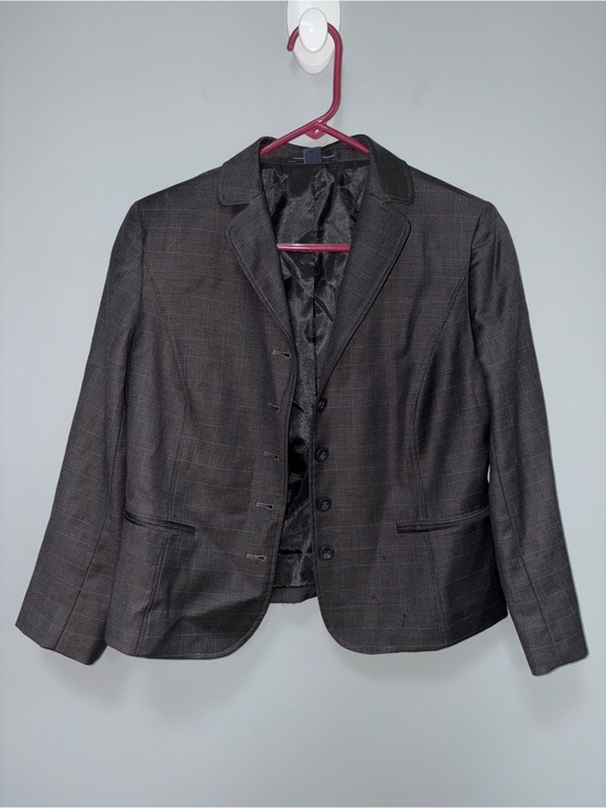 GAP Jackets & Blazers - Gap‎ Women's Dark Gray Plaid Blazer Classic Tailored Lined Button Jacket Size 8